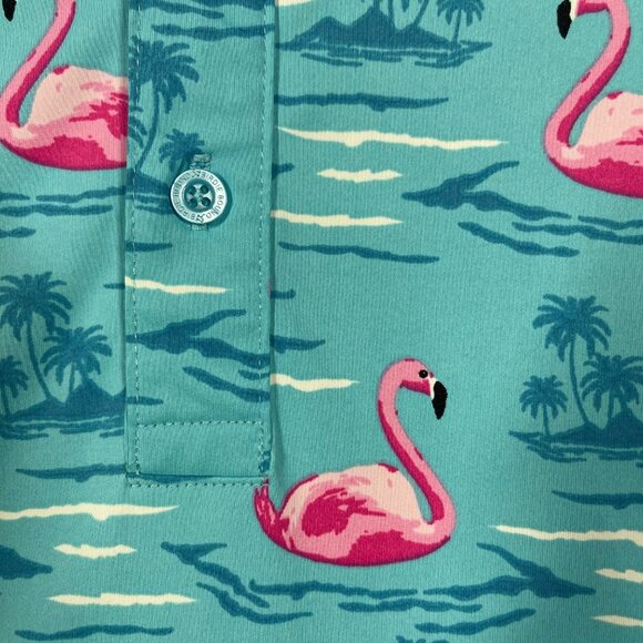 Birdie Bound Men's XL Blue Flamingo Print Golf Polo‎ Shirt Stretch Performance - Picture 6 of 6
